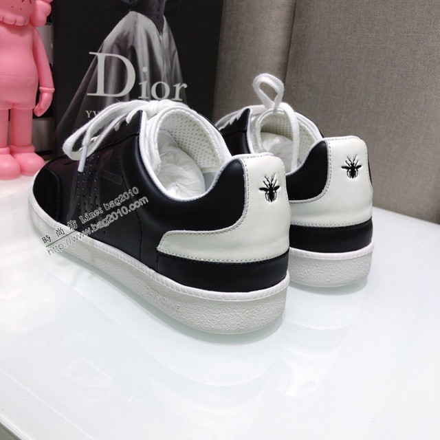 Dior明星同款平底圓頭運動鞋 迪奧2021春夏最新情侶款系帶休閒小白鞋 CD字母logo小蜜蜂印花拼色德訓鞋 dx3511